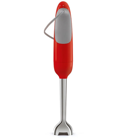 Smeg Handblender HBF11RDEU in red with 700W motor, compact kitchen appliance for blending and mixing.