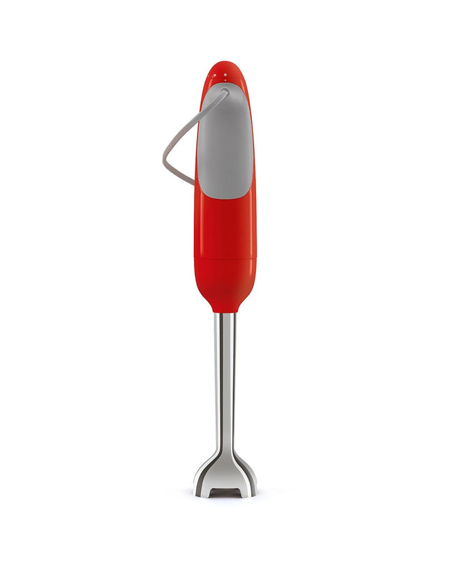 Smeg Handblender HBF11RDEU in red with 700W motor, compact kitchen appliance for blending and mixing.
