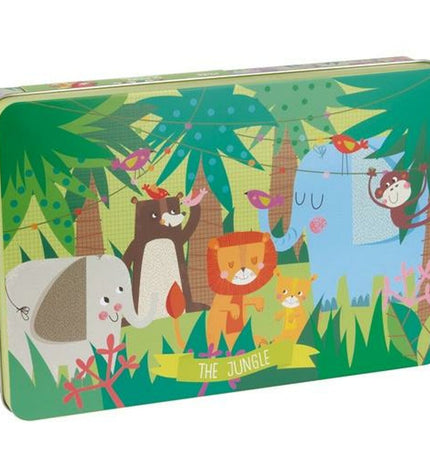 Apli Jungle Kinderpuzzel with 24 pieces featuring colorful jungle animals on a 48x32 cm puzzle board.