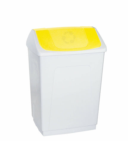 Denox afvalemmer in wit en geel, 55L, for household use, with a sturdy rectangular design for kitchen or storage organization.