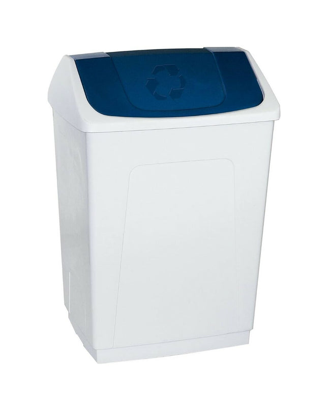 Denox blue 55L waste bin for home and kitchen storage, with a sturdy rectangular design and lid for waste disposal.