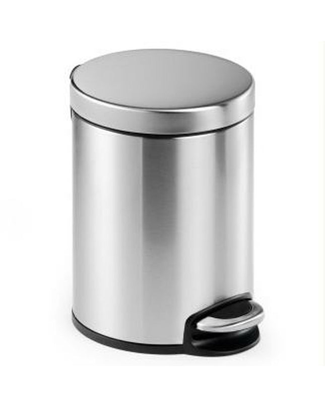 Durable 5L silver stainless steel pedal trash bin for home kitchen storage and organization with foot pedal for hands-free use.