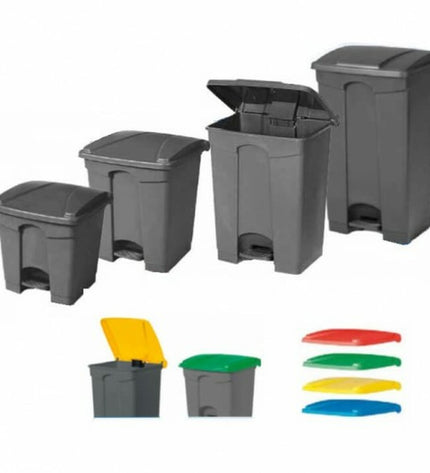 Gray rectangular plastic trash bin with 30-liter capacity, ideal for home kitchen storage and organization.