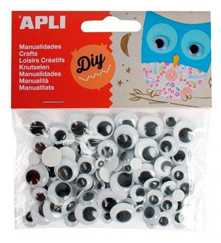 Apli Ogen zwart sticker set with five pieces, suitable for creative activities and toy projects, featuring bold black eye designs.