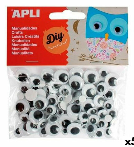 Apli Ogen zwart sticker set with 5 pieces, suitable for creative activities and toys, featuring cartoon-style black eye stickers.