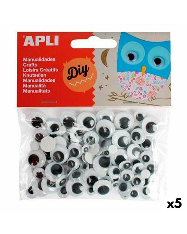 Apli Ogen zwart sticker set with 5 pieces, suitable for creative activities and toys, featuring cartoon-style black eye stickers.