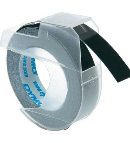 Dymo 9mm x 3m thermal transfer ribbon pack with 10 labels, ideal for office electronics and label printing.