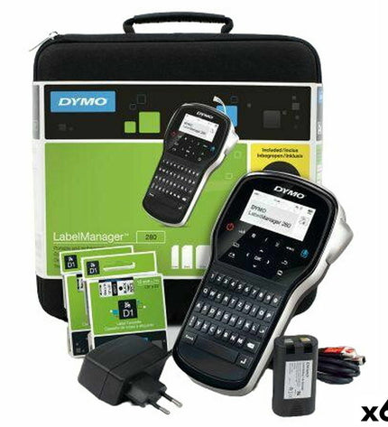Dymo LabelManager 280 label printer with six units, ideal for office supplies and electronic labeling tasks.