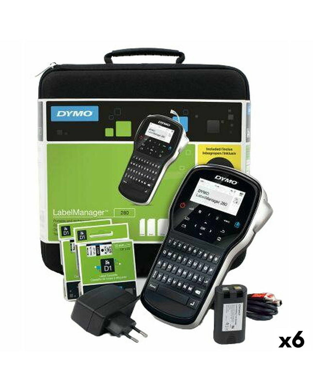 Dymo LabelManager 280 label printer with six units, ideal for office supplies and electronic labeling tasks.