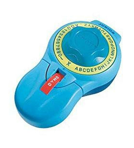 Dymo Junior AZ manual label maker with six label tapes, ideal for office labeling and organization.