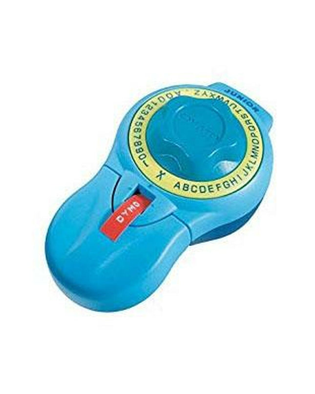 Dymo Junior AZ manual label maker with six label tapes, ideal for office labeling and organization.