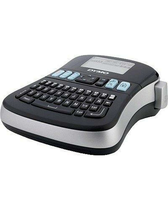 Six black Dymo LabelManager MD210D electric label makers for office and stationery, featuring compact design and digital display.