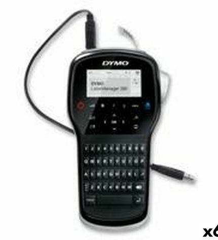 Six Dymo Labelmanager LM280 electric labelmakers with black QWERTY keyboards and 1.2 mm label tape for office use