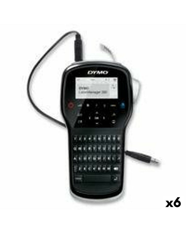 Six Dymo Labelmanager LM280 electric labelmakers with black QWERTY keyboards and 1.2 mm label tape for office use