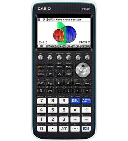 Set of five Casio FX-CG50 graphic calculators in black, showing their front view with screens and keypad.
