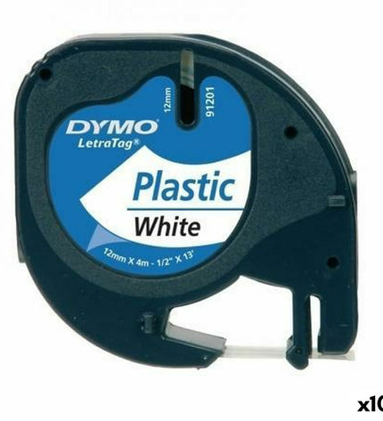 Dymo Tape 91201, 4 meters, set of 10, office supplies and electronics, black on white label tape rolls.