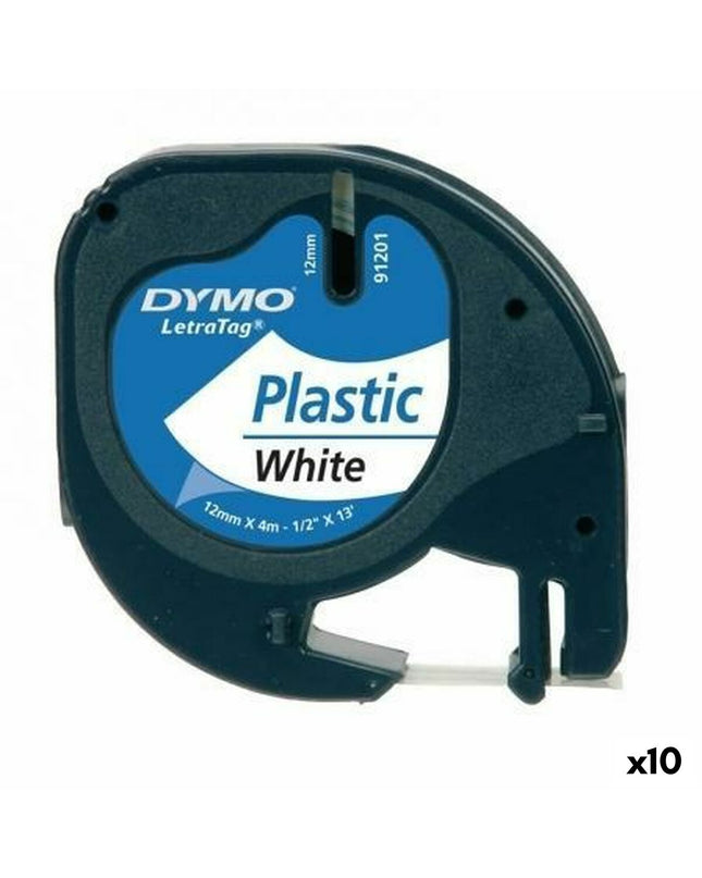 Dymo Tape 91201, 4 meters, set of 10, office supplies and electronics, black on white label tape rolls.