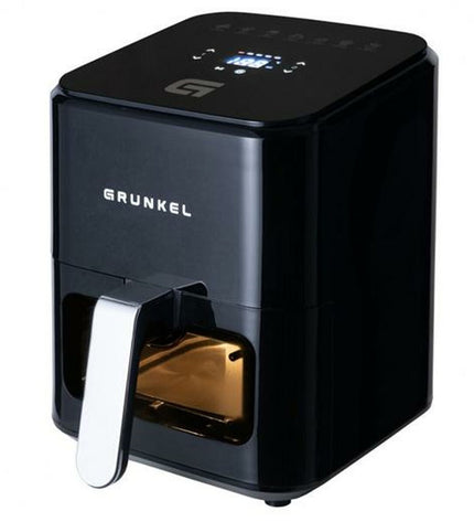 Black Grunkel air fryer with 1200W power and 4L capacity, compact kitchen appliance for healthy frying.