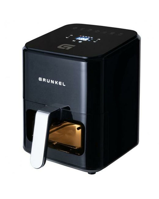Black Grunkel air fryer with 1200W power and 4L capacity, compact kitchen appliance for healthy frying.