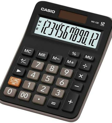 Set of 10 black Casio MX-12B calculators, 14.7 x 10.6 x 2.9 cm, ideal for office stationery and electronic office supplies.