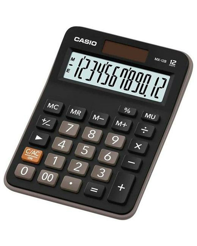 Set of 10 black Casio MX-12B calculators, 14.7 x 10.6 x 2.9 cm, ideal for office stationery and electronic office supplies.