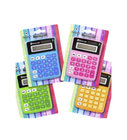 Set of 12 Bismark calculators, office electronics and stationery, featuring compact design and digital display for efficient calculations.