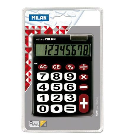 Set of 10 Milan Dual black calculators, office electronics, compact 14.5 x 10.6 x 2.1 cm, ideal for office and stationery use