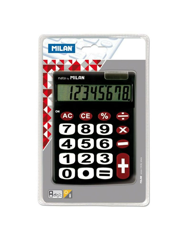 Set of 10 Milan Dual black calculators, office electronics, compact 14.5 x 10.6 x 2.1 cm, ideal for office and stationery use