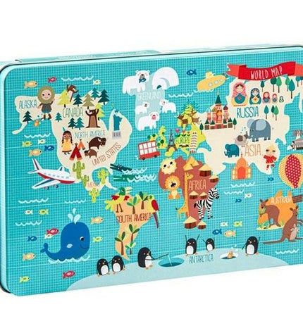 Apli world map puzzle, 48x32 cm, with 24 interlocking pieces, colorful educational toy for children and puzzle enthusiasts.