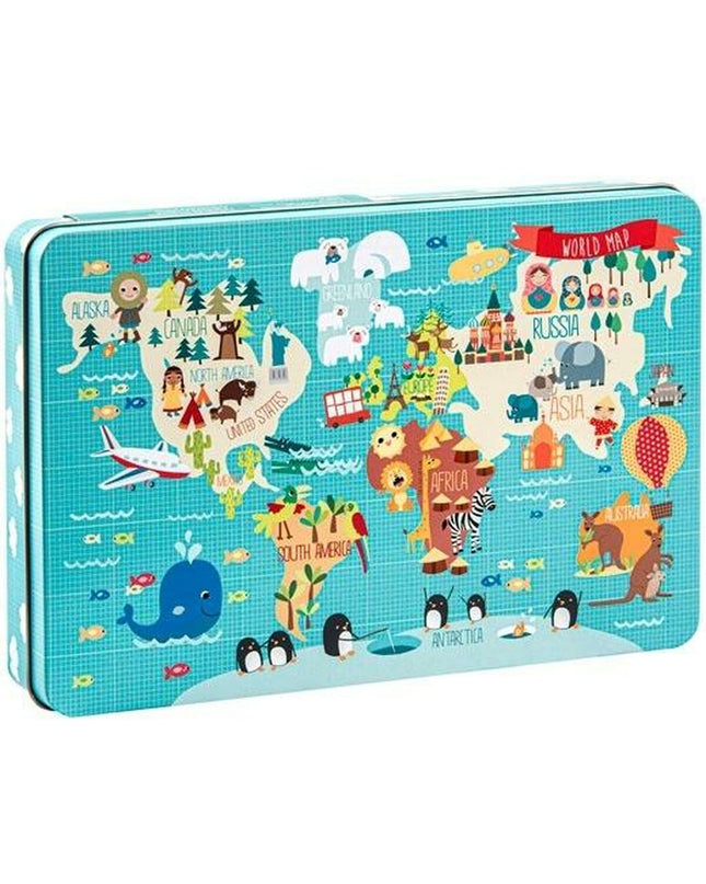 Apli world map puzzle, 48x32 cm, with 24 interlocking pieces, colorful educational toy for children and puzzle enthusiasts.