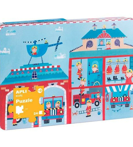 Apli brandweerman puzzle with 24 pieces, featuring a firefighter image, measuring 48x32 cm, for children’s educational play.