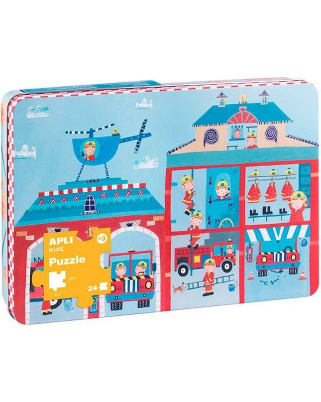 Apli brandweerman puzzle with 24 pieces, featuring a firefighter image, measuring 48x32 cm, for children’s educational play.