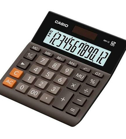 Set of 10 black Casio MH-12B calculators showing the compact size and keypad layout, ideal for office and stationery use.