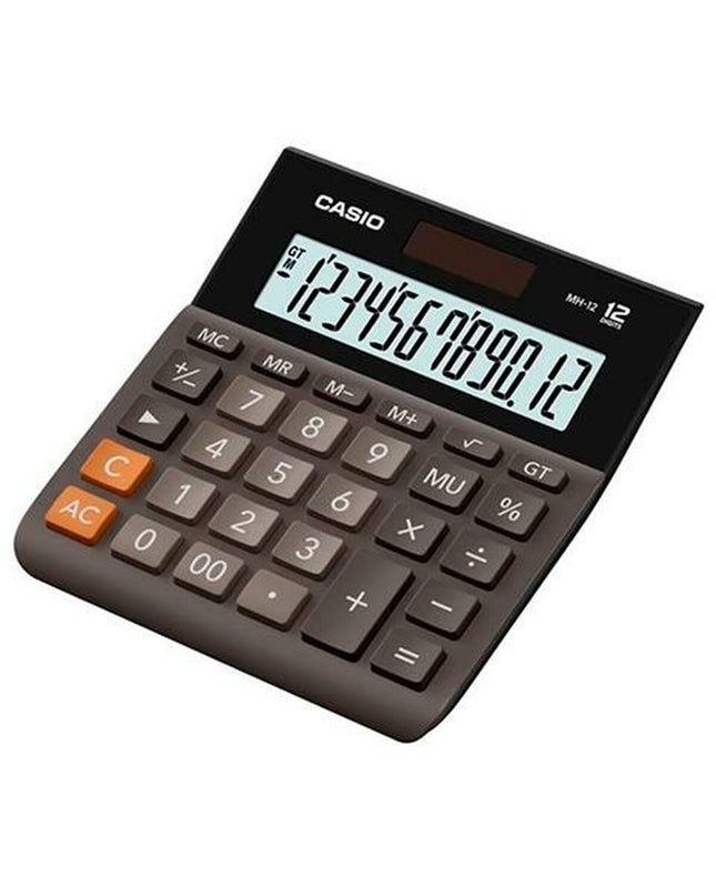 Set of 10 black Casio MH-12B calculators showing the compact size and keypad layout, ideal for office and stationery use.