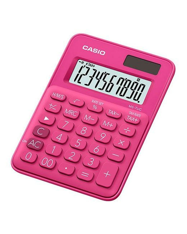 Set of 10 red Casio calculators, compact office electronic devices for quick calculations, perfect for office or school use.