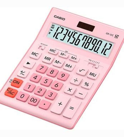 Six pink Casio calculators for office and stationery use, featuring compact design and digital display.