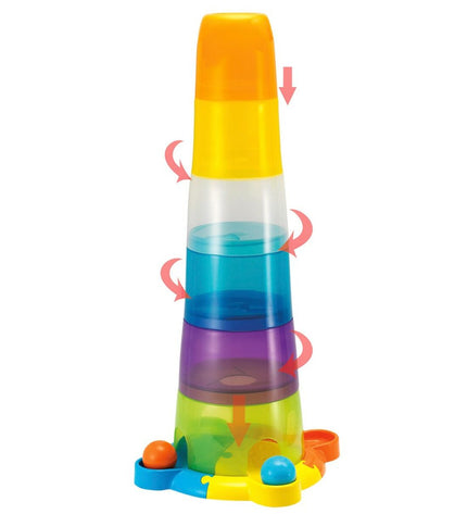 Winfun baby stacking blocks set with four colorful wooden pieces, 23x61x23 cm, designed for young children's play and development.