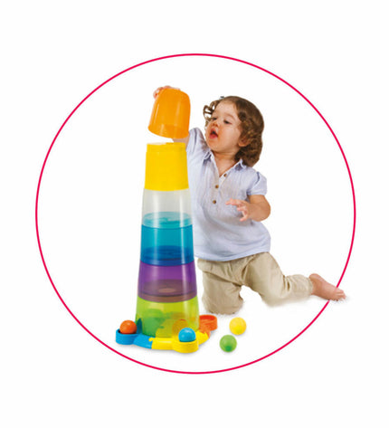 Winfun baby stacking blocks set with four colorful wooden pieces, measuring 23 x 61 x 23 cm, suitable for young children.