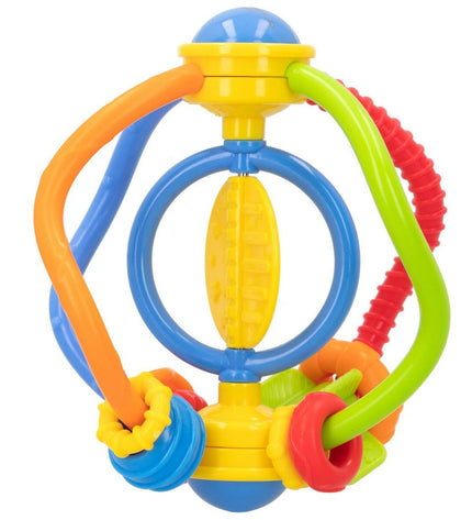 Set of 12 Winfun plastic baby rattles, colorful and lightweight, measuring 12x13.5x12 cm, designed for young children’s play.