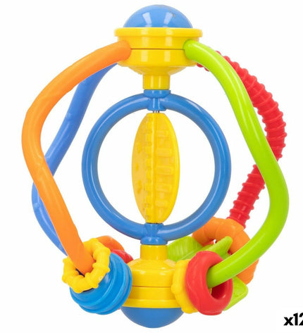 Set of 12 Winfun plastic baby rattles, colorful toys for young children, measuring 12 x 13.5 x 12 cm each, suitable for infants.