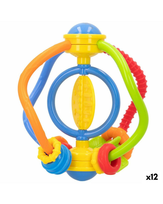 Set of 12 Winfun plastic baby rattles, colorful toys for young children, measuring 12 x 13.5 x 12 cm each, suitable for infants.