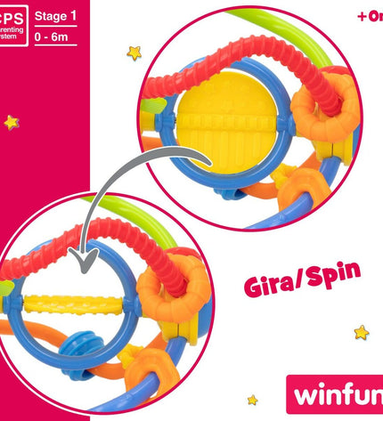 Set of 12 Winfun plastic baby rattles, colorful toys for young children, measuring 12 x 13.5 x 12 cm each, suitable for infants.