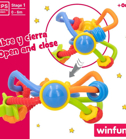 Set of 12 Winfun plastic baby rattles, playful toys for young children, measuring 12 x 13.5 x 12 cm each.