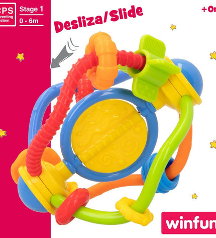 Set of 12 Winfun plastic rattles for babies, 12x13.5x12 cm, colorful baby toys for young children to shake and play with.