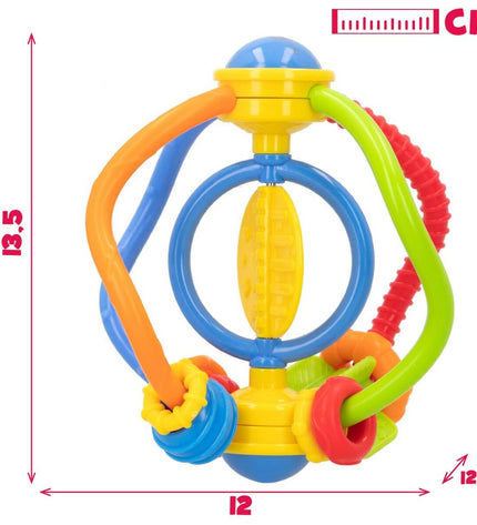Set of 12 Winfun plastic baby rattles, 12 x 13.5 x 12 cm, colorful toys for young children to play and develop motor skills.