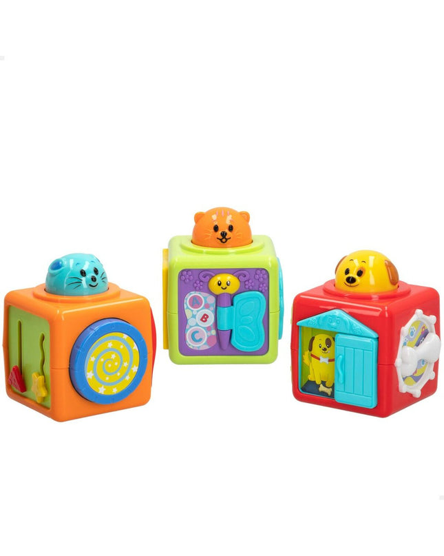 Set of six Winfun baby agility toys with three colorful parts each, measuring 8x24.5x8 cm, designed for young children.