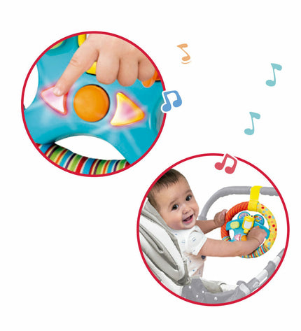 Set of 6 Winfun baby toys, colorful steering wheel-shaped toys for young children, measuring 16.5 x 16.5 x 2.5 cm each.