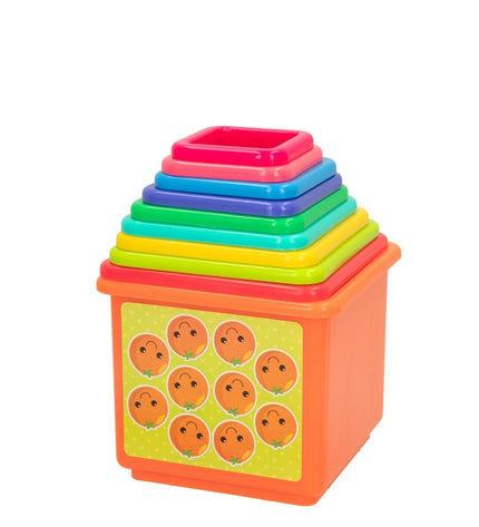 PlayGo baby stacking blocks set with four colorful wooden blocks, measuring 10.2 x 50.8 x 10.2 cm, for young children.