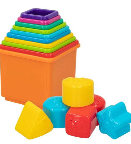 PlayGo Blokken Stapelen speelgoed for babies, set of 4 colorful stacking blocks with 16 pieces, measuring 10.5 x 9 x 10.5 cm.