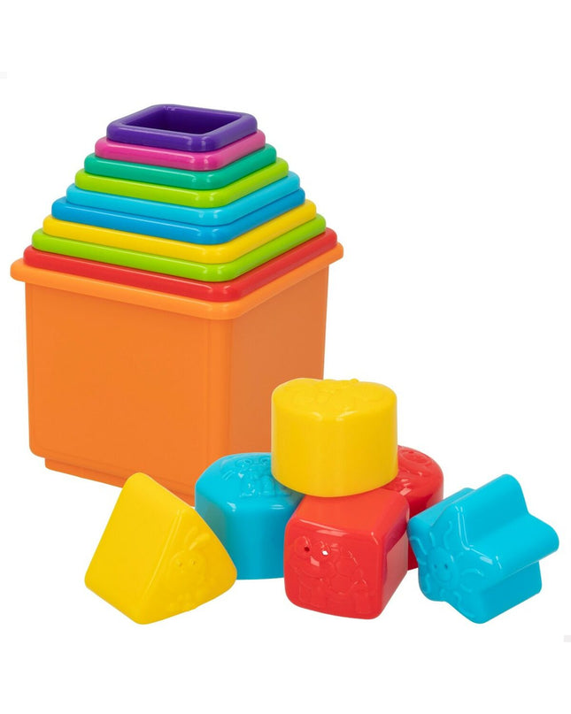 PlayGo Blokken Stapelen speelgoed for babies, set of 4 colorful stacking blocks with 16 pieces, measuring 10.5 x 9 x 10.5 cm.